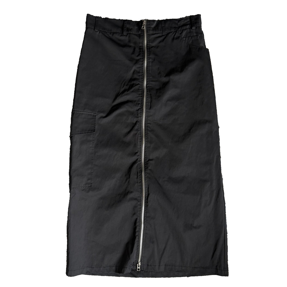 Zara Skirt Womens M Black Midi Cargo Pencil Zip Front High Waist Utility Pockets